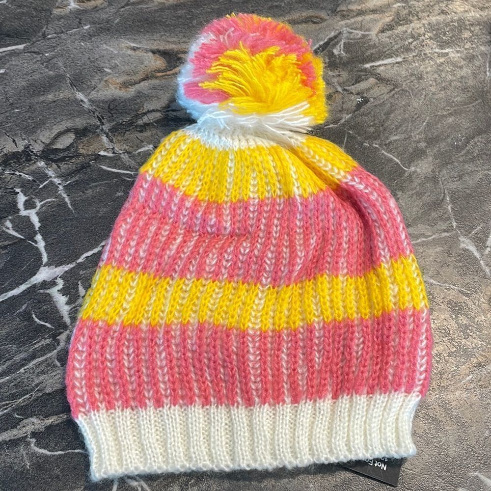 Pink, Yellow, White Chuns Knit Beanie with Pompom